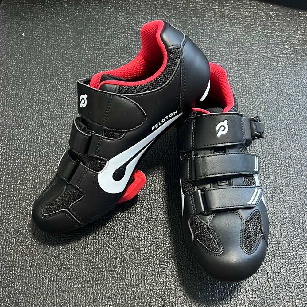 Peloton Black and Red Sneakers with Secure Velcro Straps